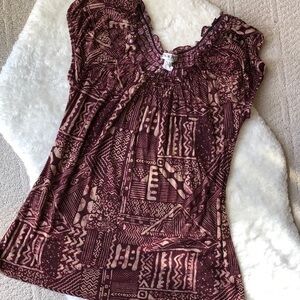 maroon/tan cute BoHo style top
